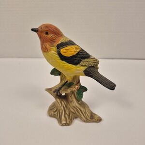 Vintage Western Tanager Bird Figurine Hand Painted Ceramic Porcelain Decor